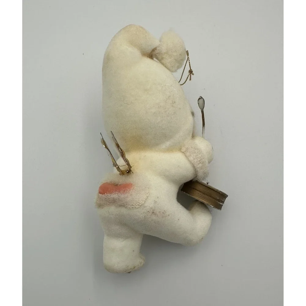 Vintage White Flocked Bare‎ Bottom Snow Angel Baby Kurt Adler Ornament Drummer